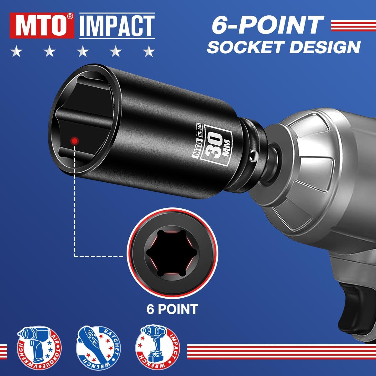 Llave impacto profunda 1/2 30mm acero CR-MO anticorrosión