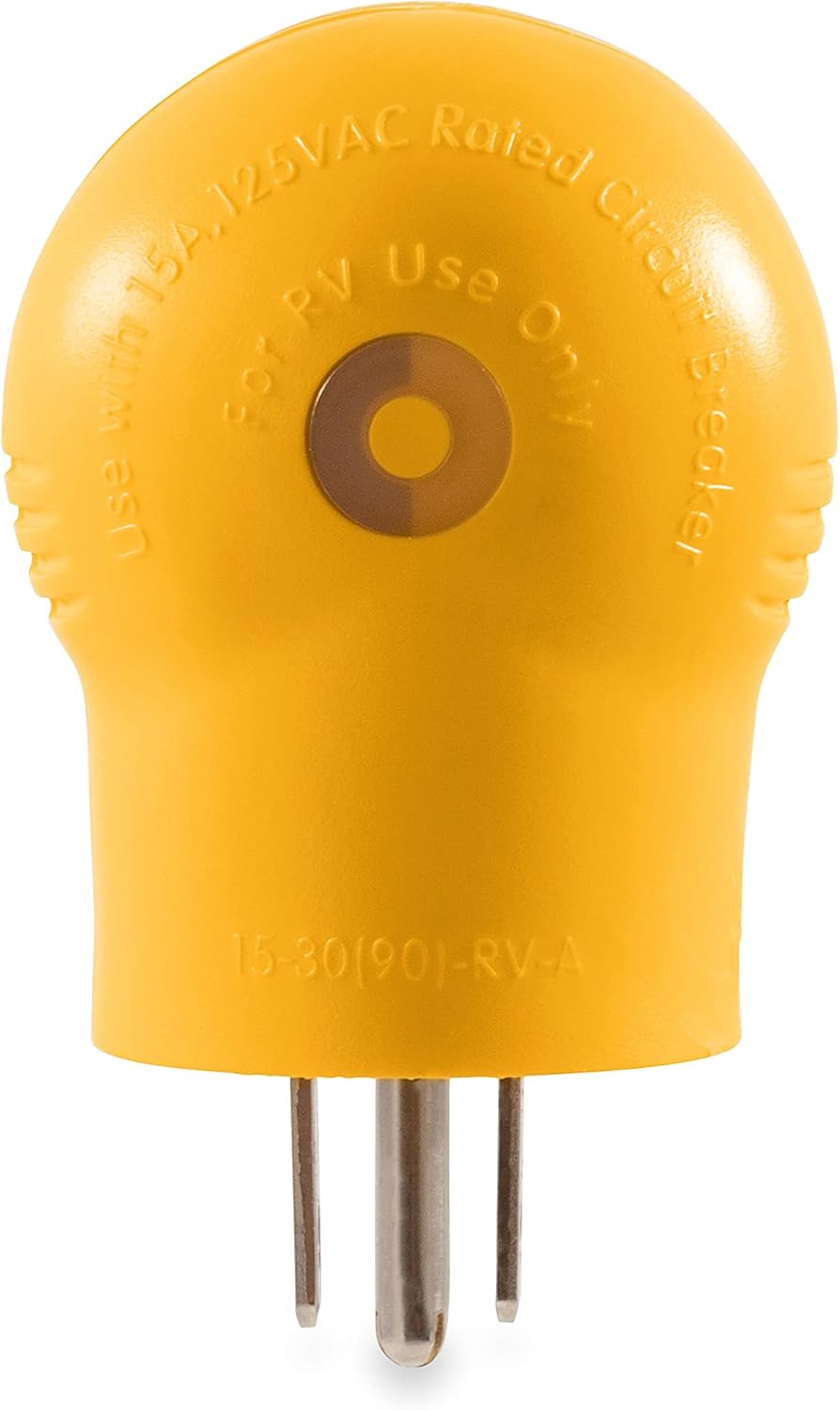 Adaptador eléctrico 90 grados macho 15AMP hembra 30AMP amarillo