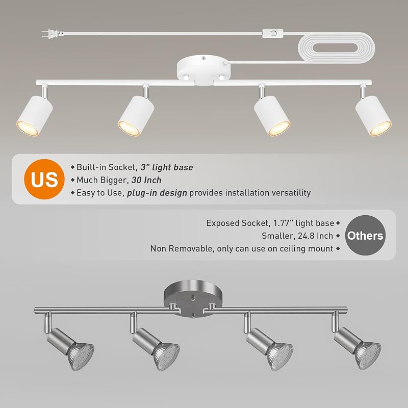 Iluminación LED riel para enchufar cocina 4 luces 14.8ft