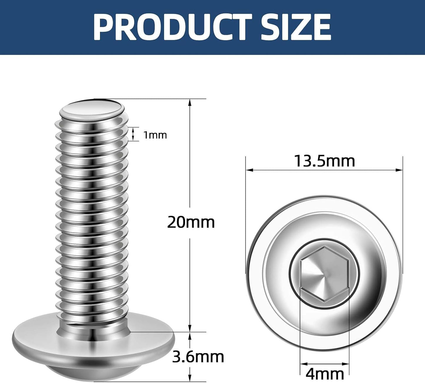 Tornillos cabeza botón M6 acero inox 18-8 brillante set 25