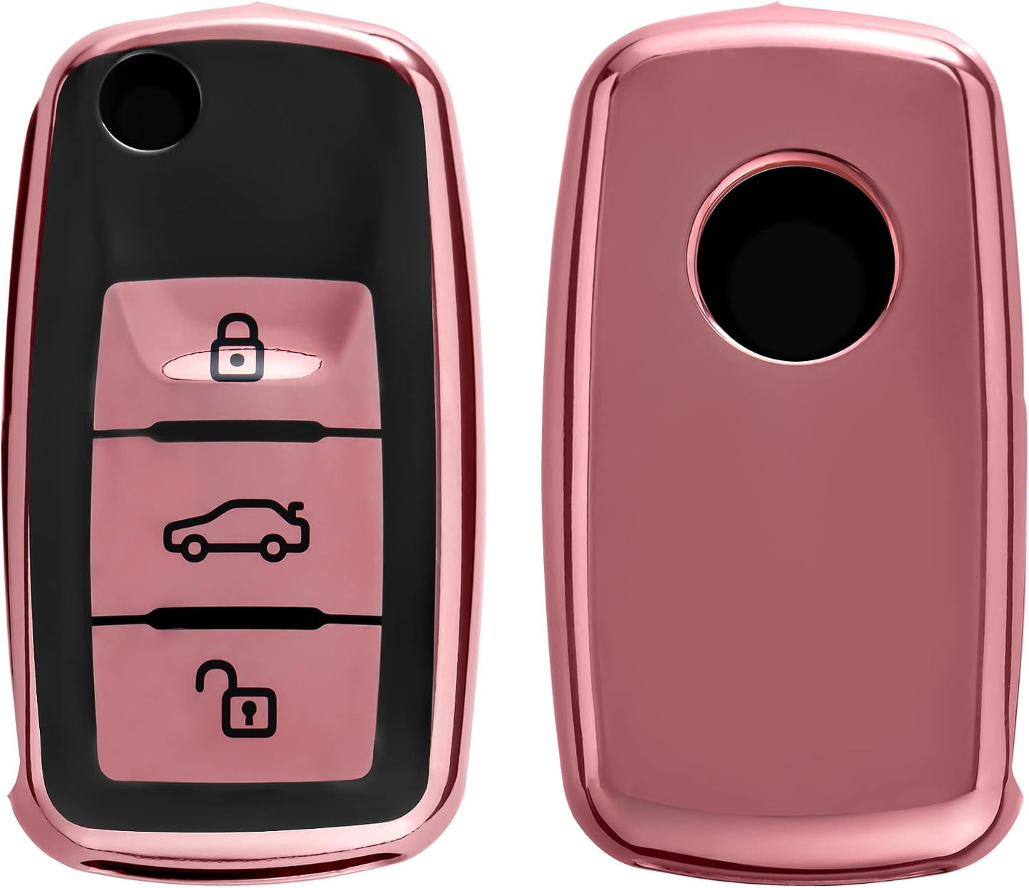 Funda llave auto TPU VW Skoda Seat 3 botones color oro rosa