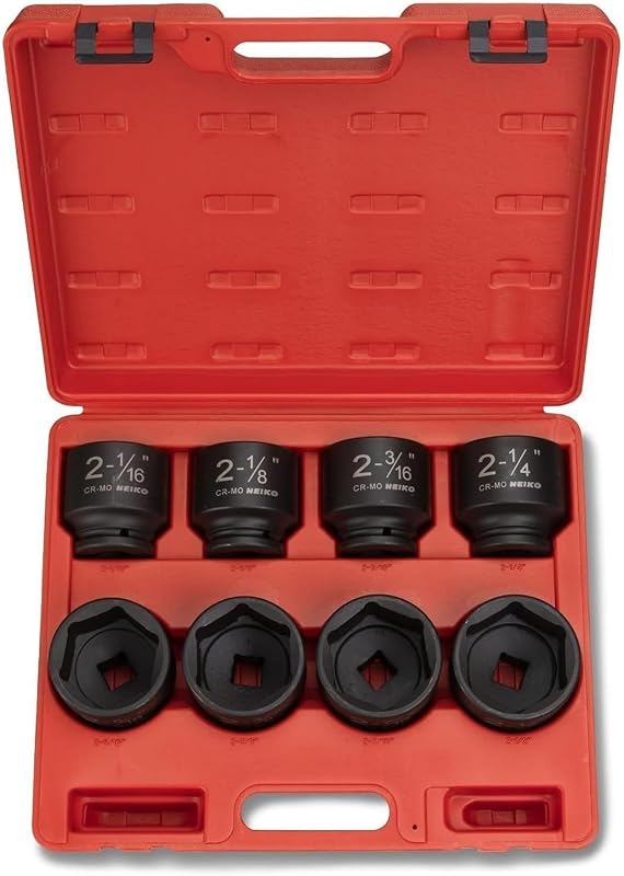 Set llaves impacto 3/4" 8 enchufes SAE acero Cr-Mo