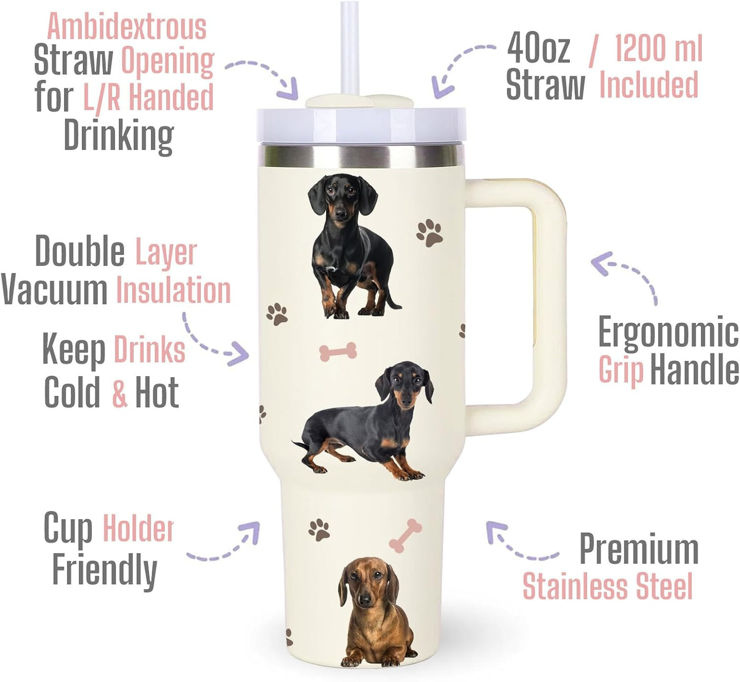 Taza dachshund 40oz con asa regalo mujer cumpleaños navidad