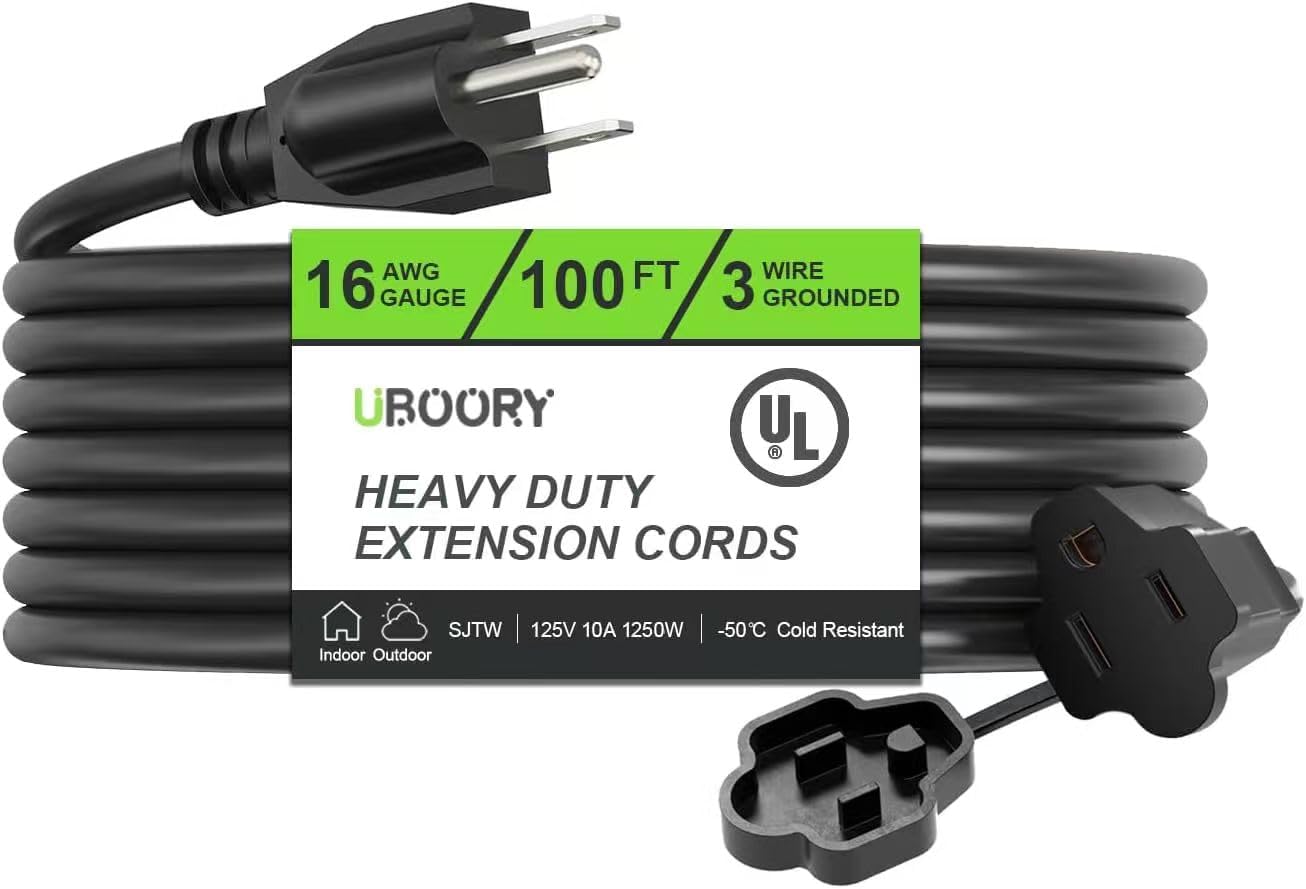 Cable extensión exterior 100pies negro 16/3 SJTW 100% cobre