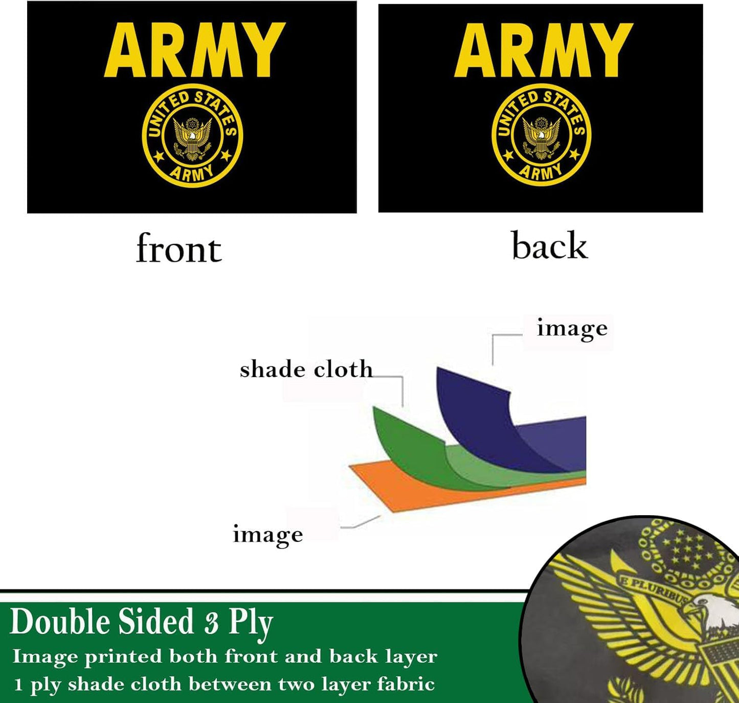 Banderas escudo ejército 3x5 doble cara dorada EE.UU.