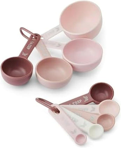 Juego 9 Pzas Tazas y Cucharas Medidoras Rosa con Anillo