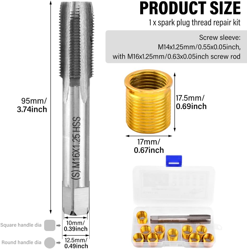 Kit reparación rosca bujía M14x1.25 11 pzas insertos y grifo