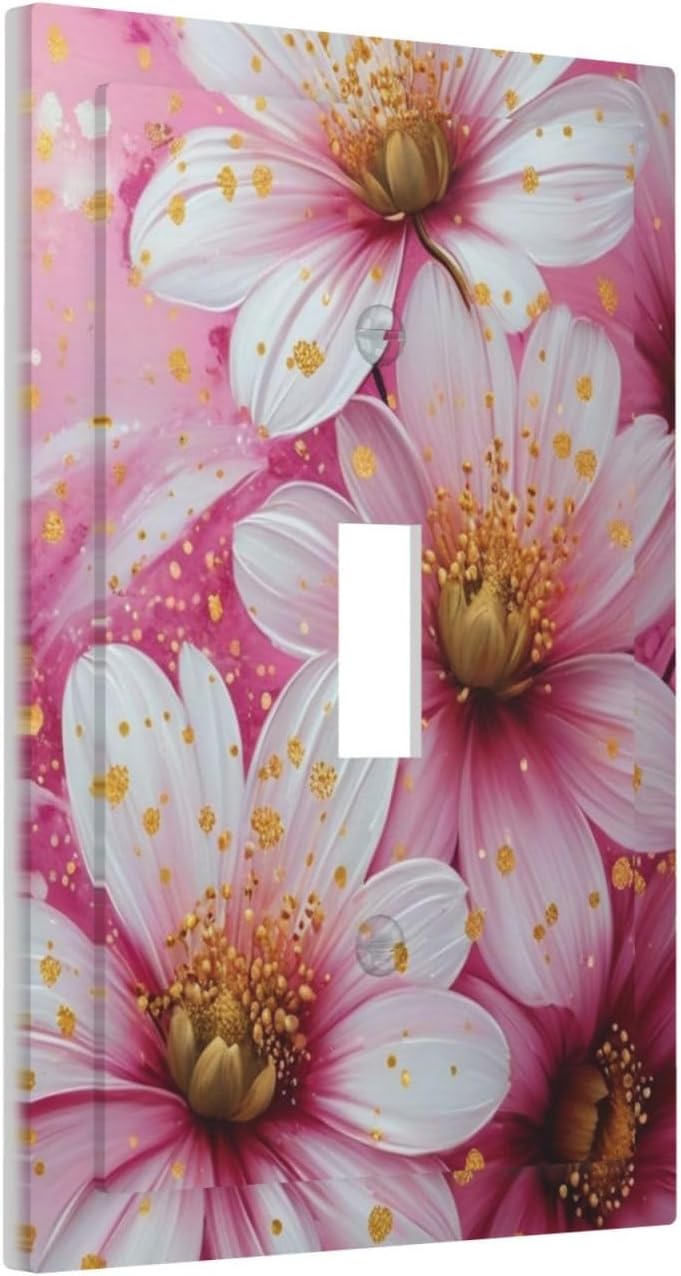 Placa interruptor decorativa con flores rosas y blancas