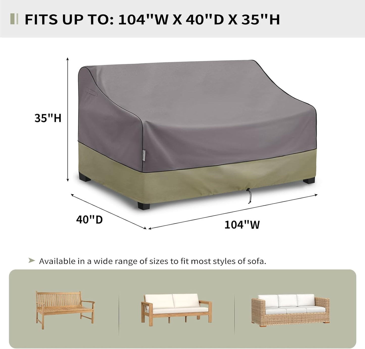 Fundas sofá patio 104x40x35pulg impermeable color gris