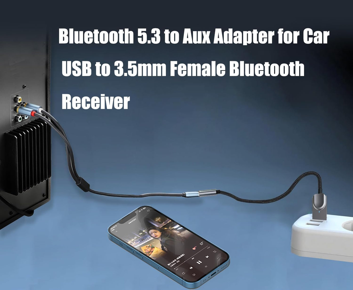 Receptor Bluetooth 5.3 para coche con USB y manos libres
