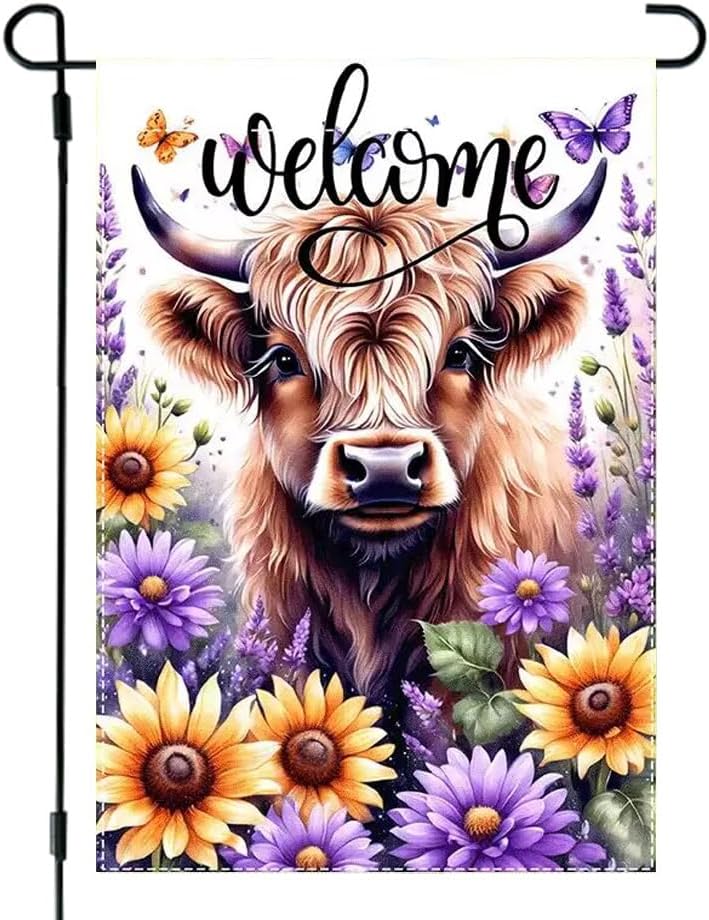 Bandera jardín doble cara 12x18pulg vaca flores