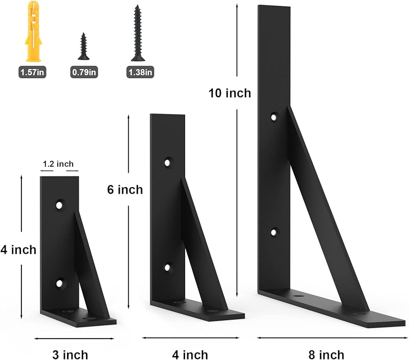 Soportes en L para estantes negros 8x10" 4uds 250lb