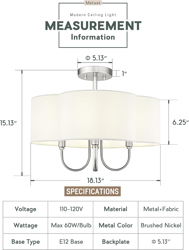 Lámpara techo 4 luces pantalla tela níquel cepillado