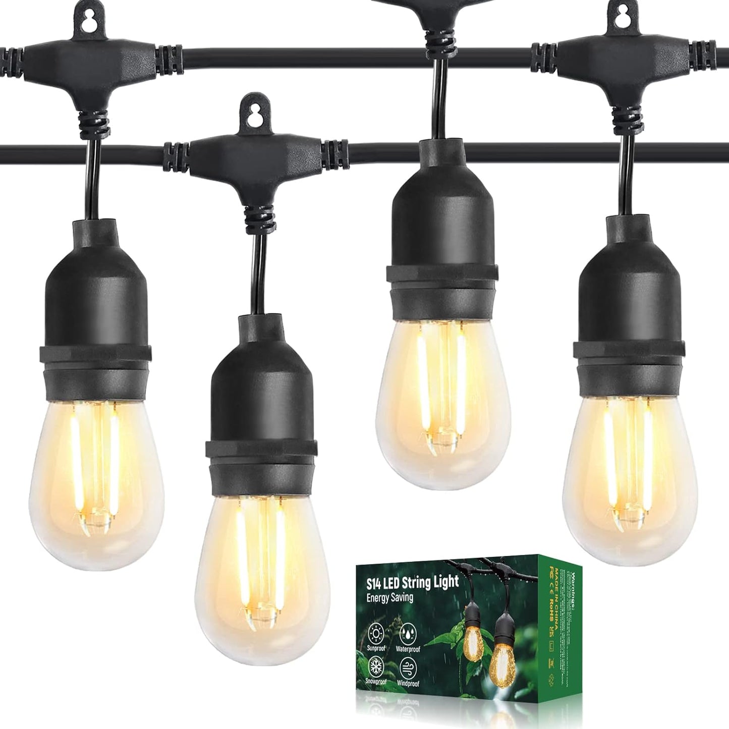 Cadena luces exteriores 12ft 5 LED impermeables