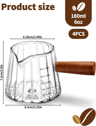 4 Tazas Chupito Café 6oz Vidrio Borosilicato Doble Graduación