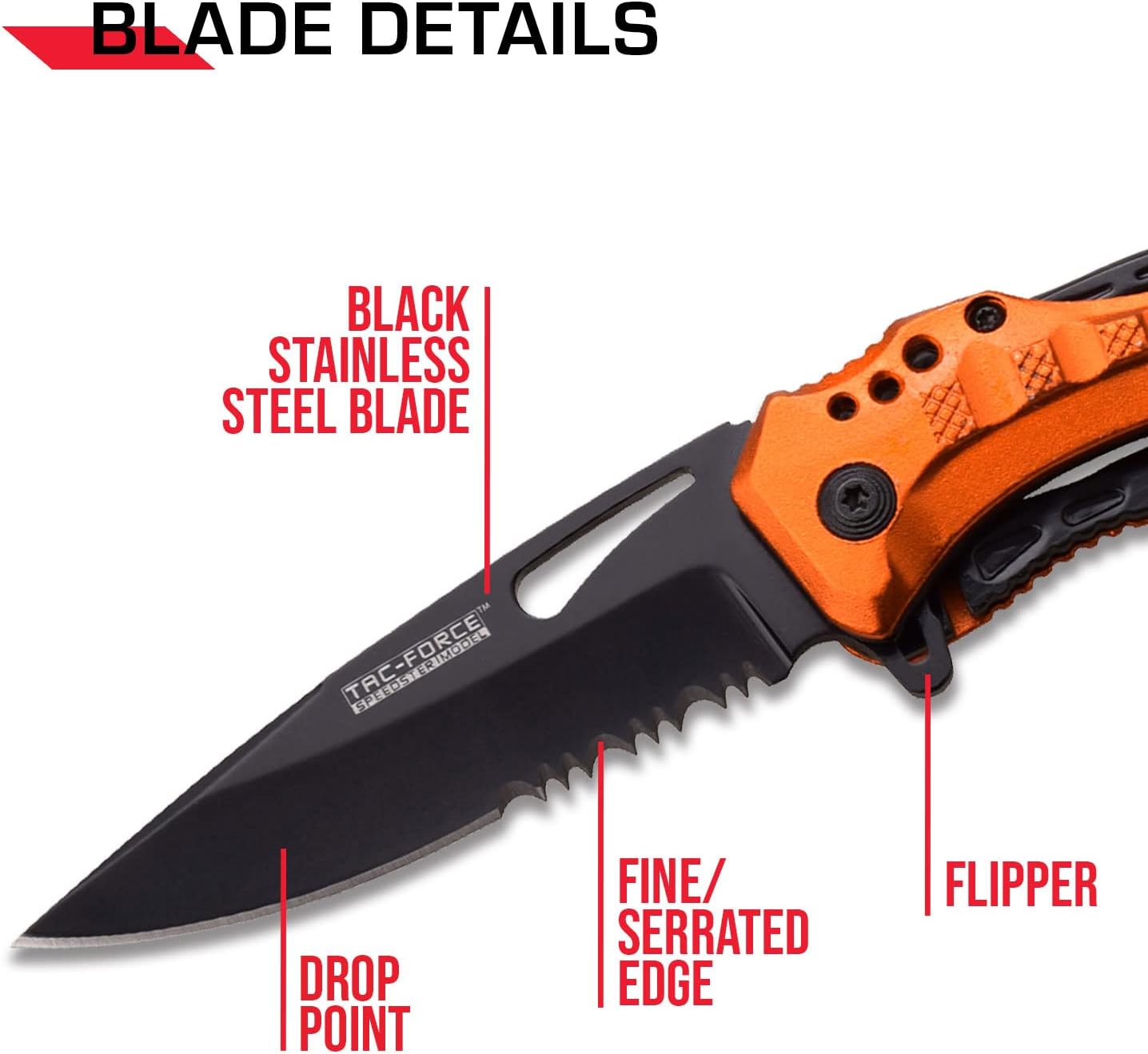 Cuchillo bolsillo plegable hoja serrada 3.25pulg aluminio naranja