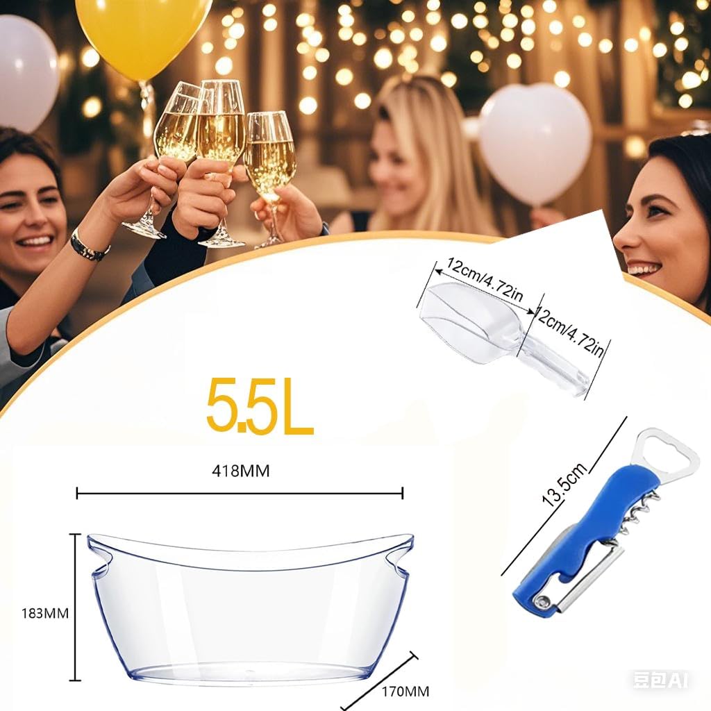 2 Cubos Hielo Acrílico 5.5L con Cuchara y Abridor Botella Vino