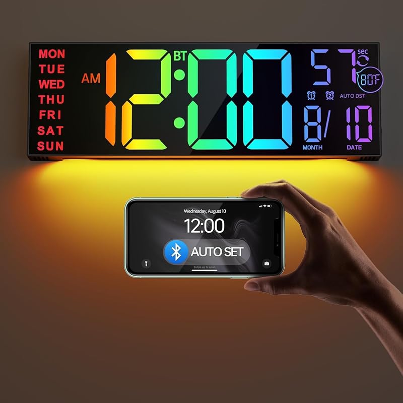 Reloj pared digital 16.2pulg Bluetooth alarma RGB