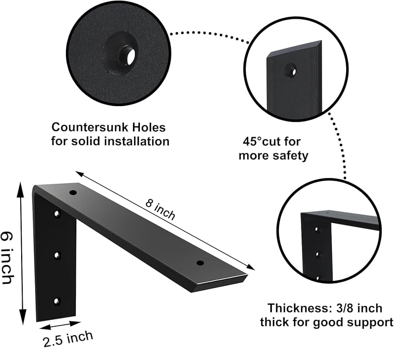 4 Soporte encimera 8" 3/8" grosor estante L para cuarzo