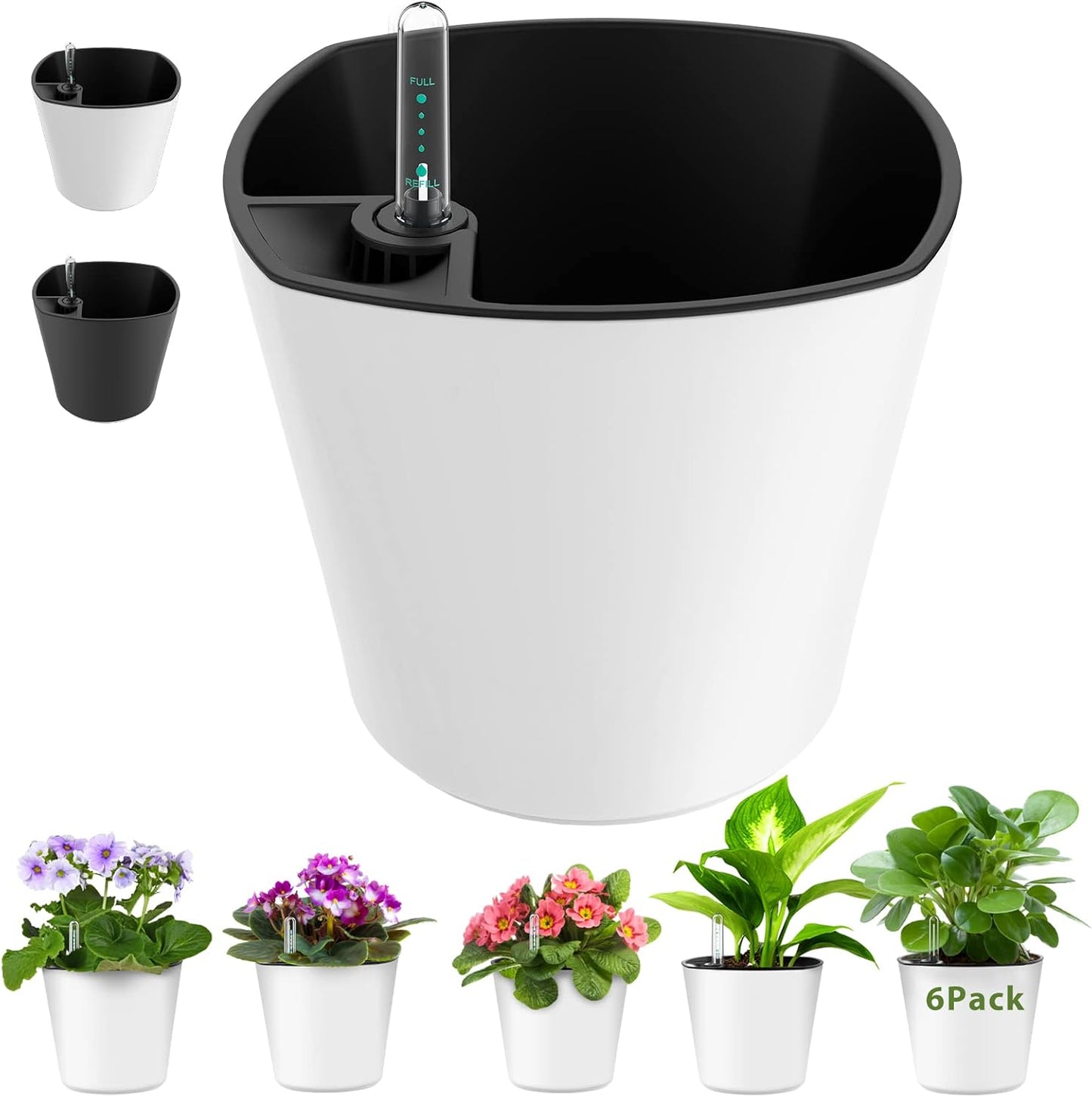 6 Pzas Maceta 7" Riego Automático Interior Exterior Blanco