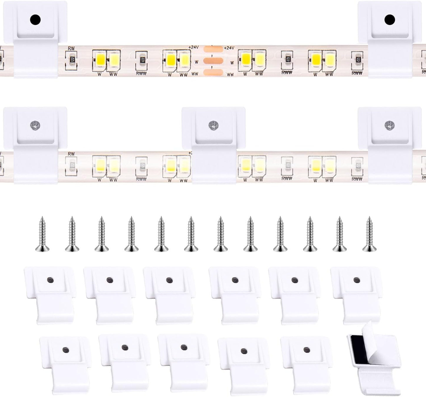 100 Pzas Clips Montaje Tira Luces LED Autoadhesivos 8-10mm