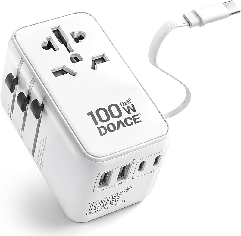 Adaptador viaje universal GaN 100W 6 en 1 con USB-C