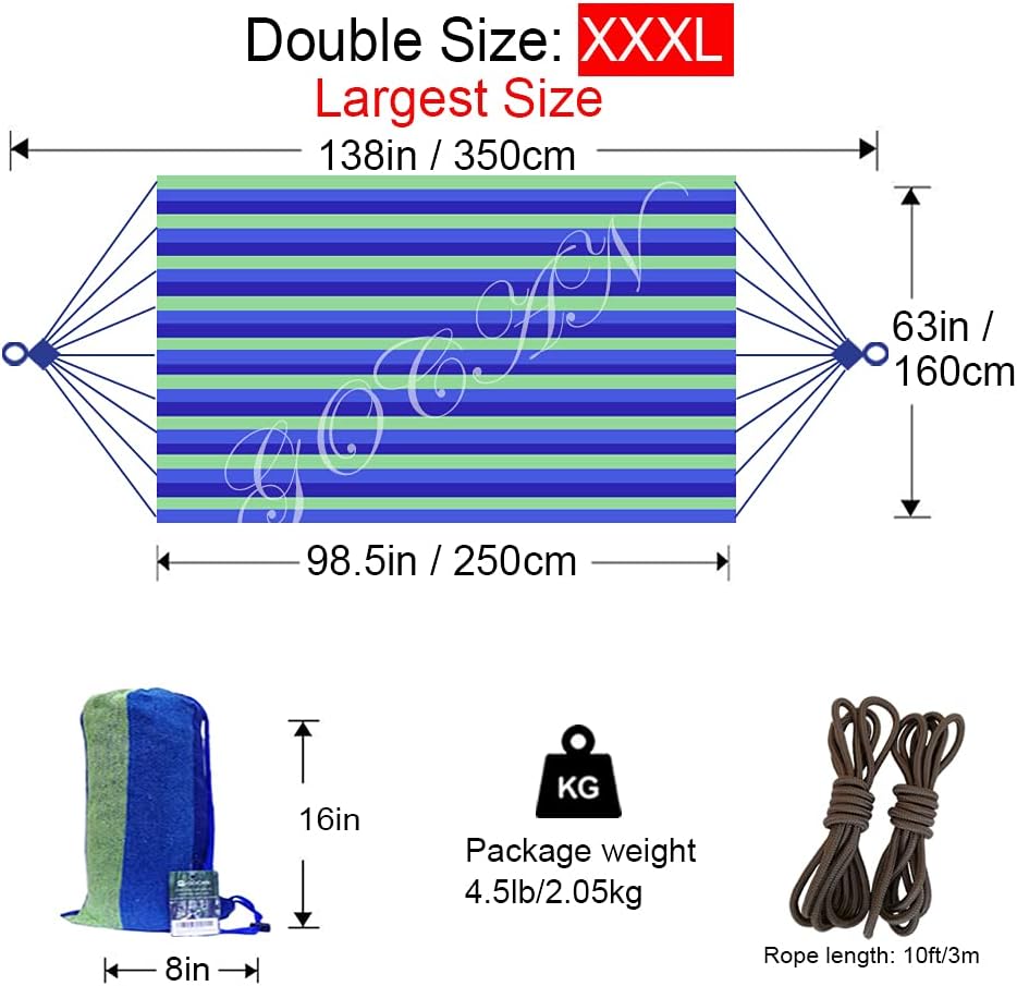 Hamaca doble lona algodón 250x160cm para 2 personas