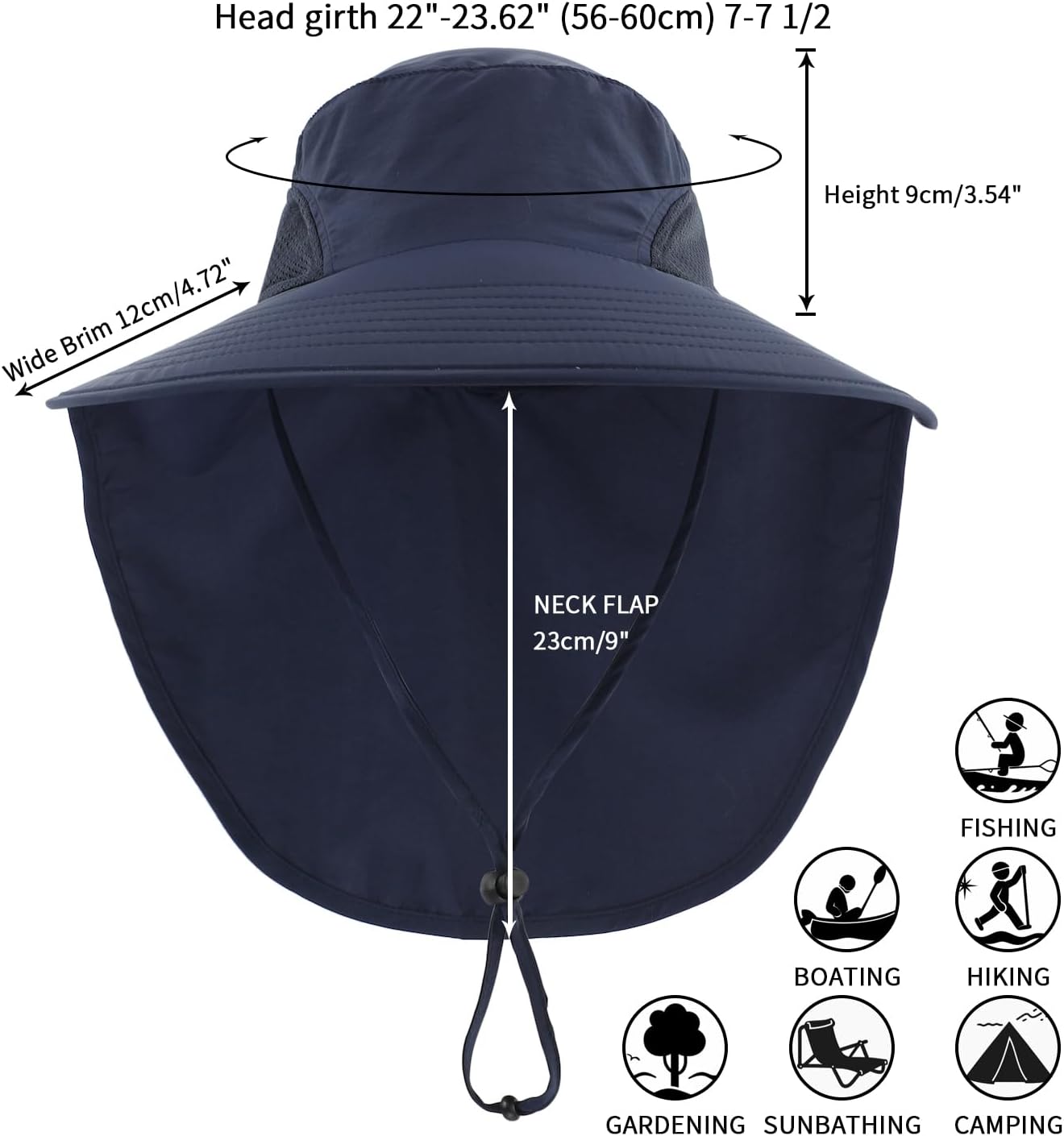 Sombrero sol UPF50 malla ala ancha con solapa cuello