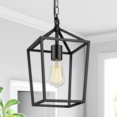 Lámpara colgante jaula metal negra cocina comedor