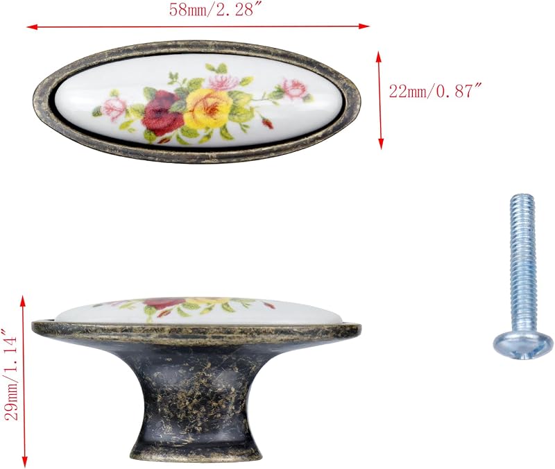 6 Pomos Cerámica Floral para Cajones y Armarios