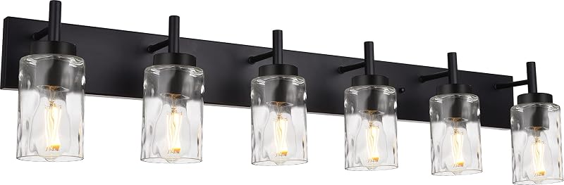 Lámpara tocador 6 luces aplique negro vidrio martillado