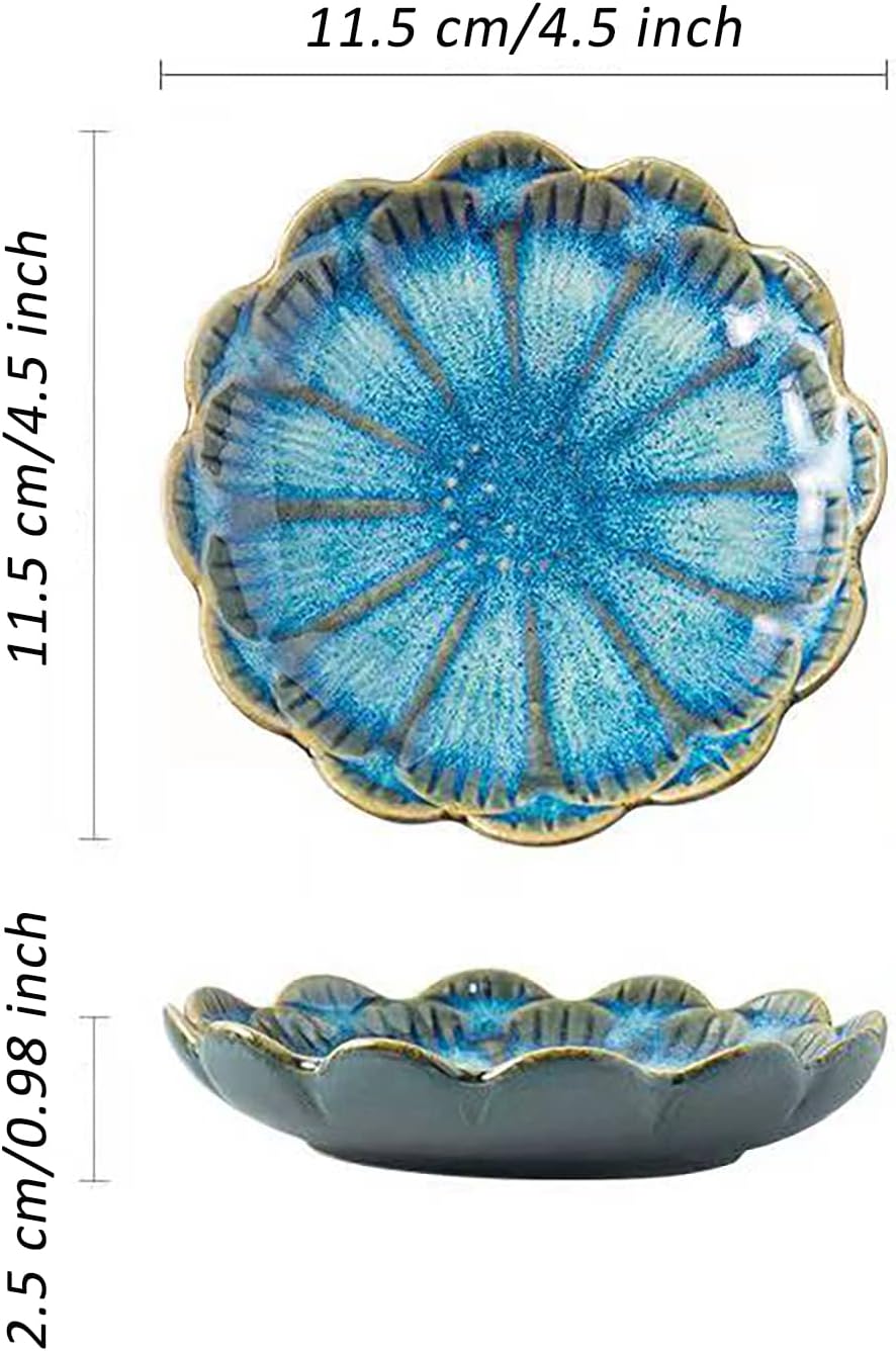 2 Pzas Bandejas Cerámica Joyas Flores Azules y Verdes