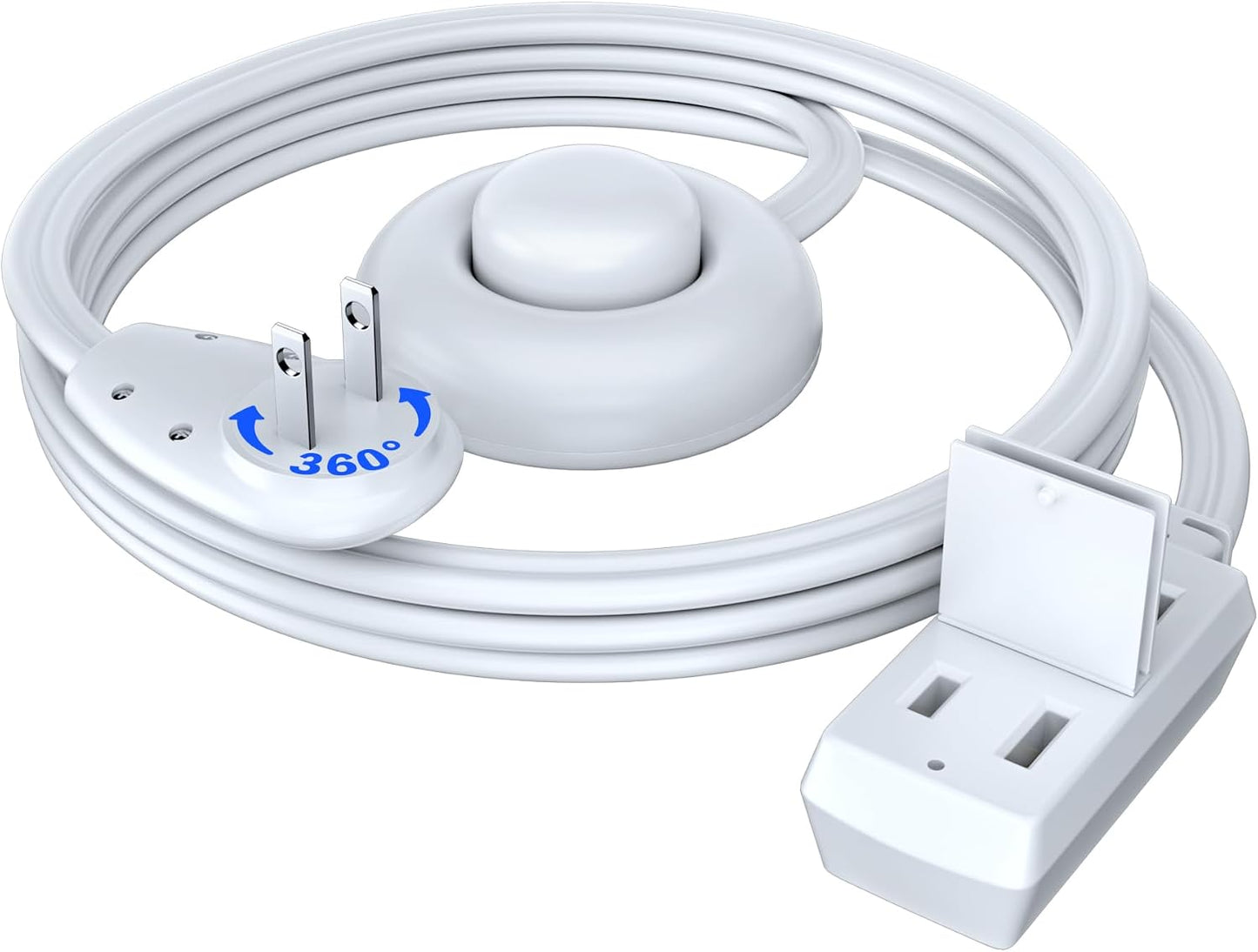Cable extensión 3ft con interruptor enchufe giratorio 360° múltiples tomas UL blanco