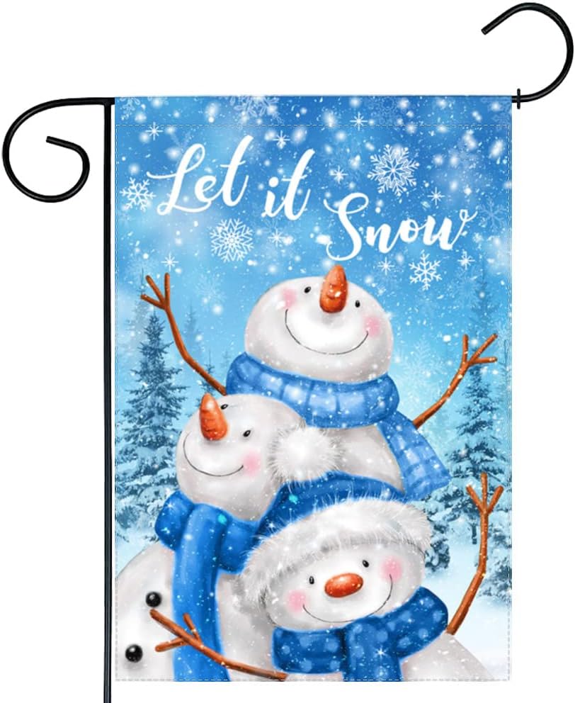 Bandera jardín muñeco nieve azul diseño let it snow señal navidad