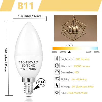 Bombilla LED B11 E12 2700K luz blanca cálida pack 12