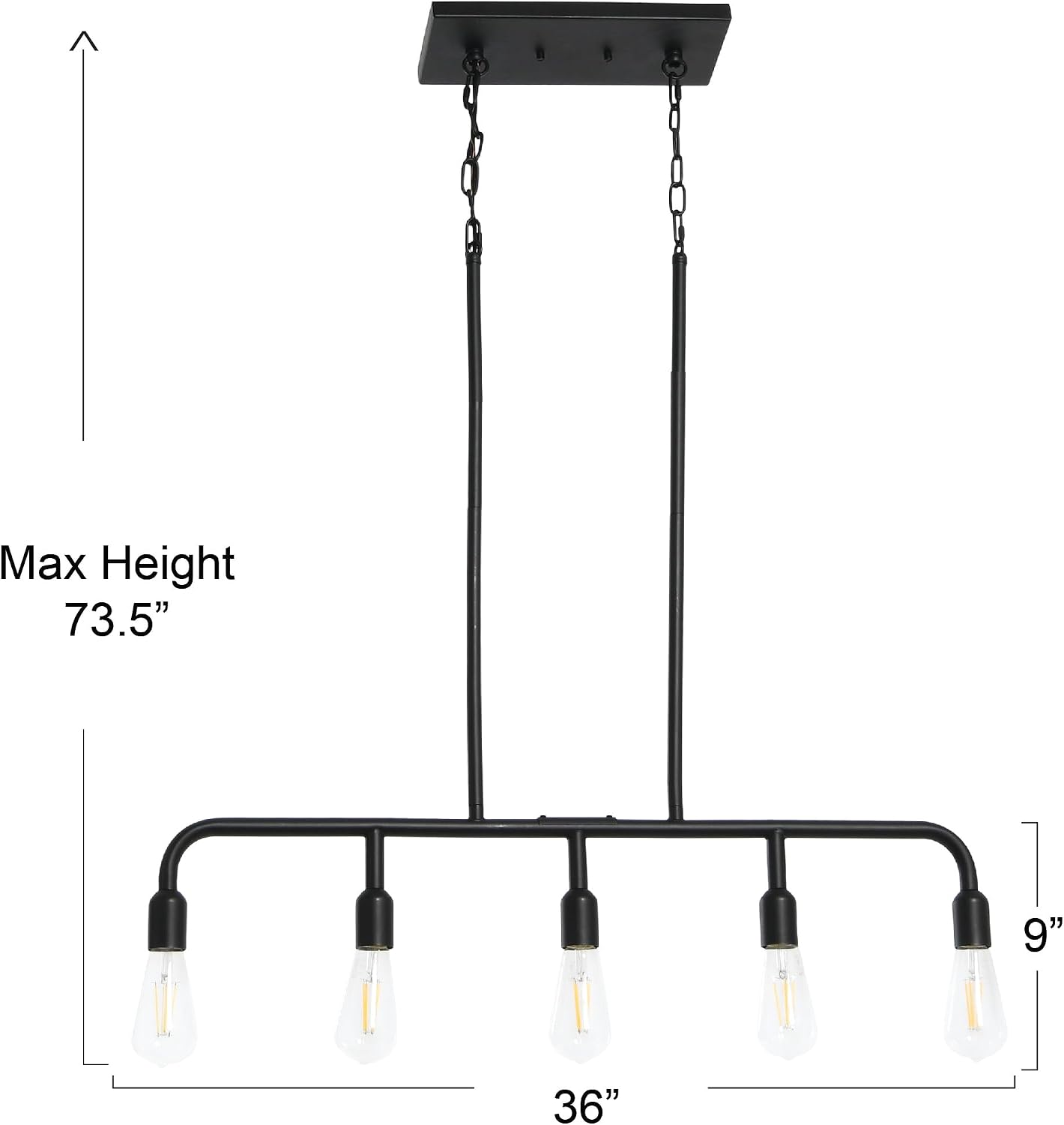 Lámpara araña lineal 5 luces metal bombilla expuesta