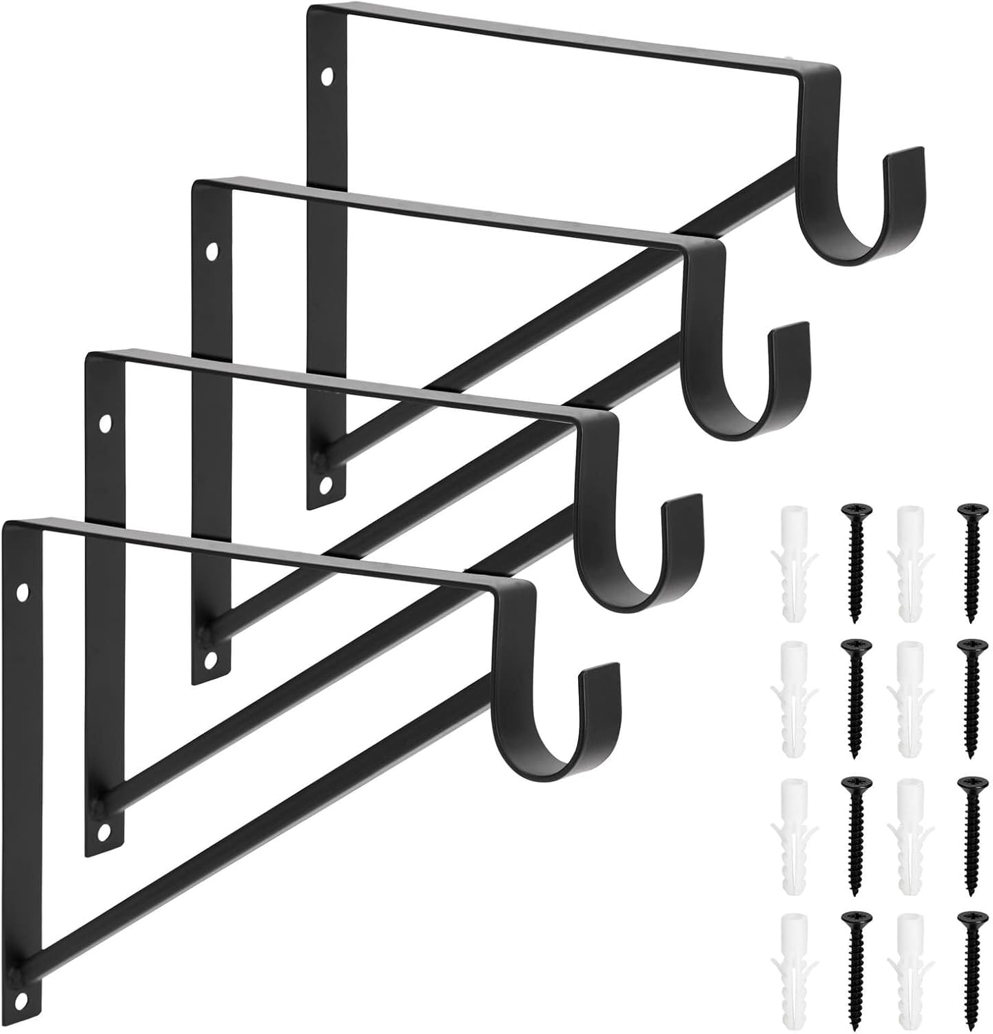 Soportes estantería barra 12.5x1x9.5pulg 4 Pzas metal negro