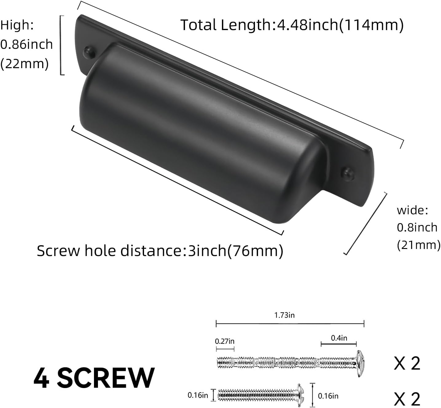 10 Tiradores Alacena 3pulg Negro Mate para Gabinete Cocina