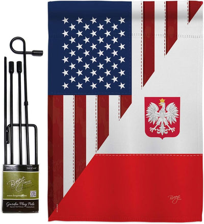 Set bandera amistad Polonia EE.UU. con soporte decorativo