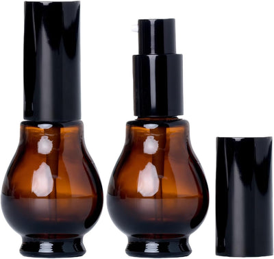 2 Botellas Vidrio Ámbar 1oz con Bomba Negra para Aceites