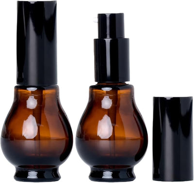 2 Botellas Vidrio Ámbar 1oz con Bomba Negra para Aceites