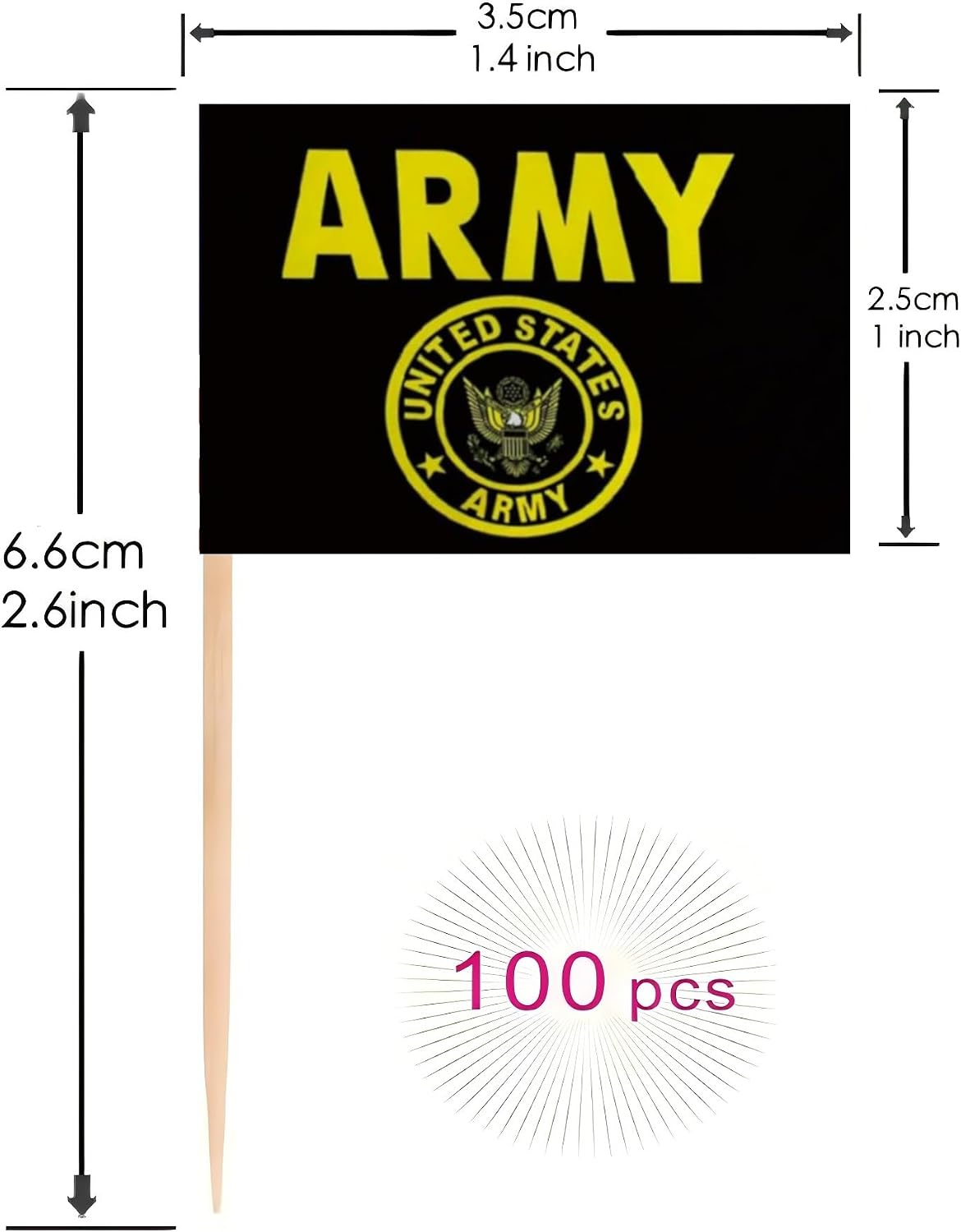 100 Banderas Palillo Dientes Escudo Dorado Militar Usa