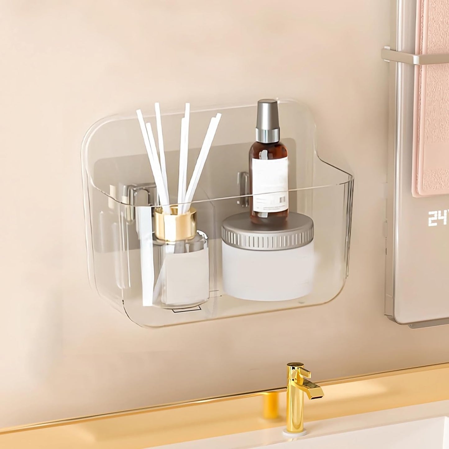 Organiz. acrílico autoadhesivo para pared baño cocina