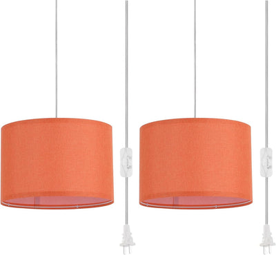 2 Lámparas colgantes con enchufe 15ft interruptor tela naranja