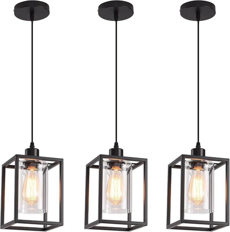 3 Pack Luces Colgantes Negras Isla Cocina Estilo Granja