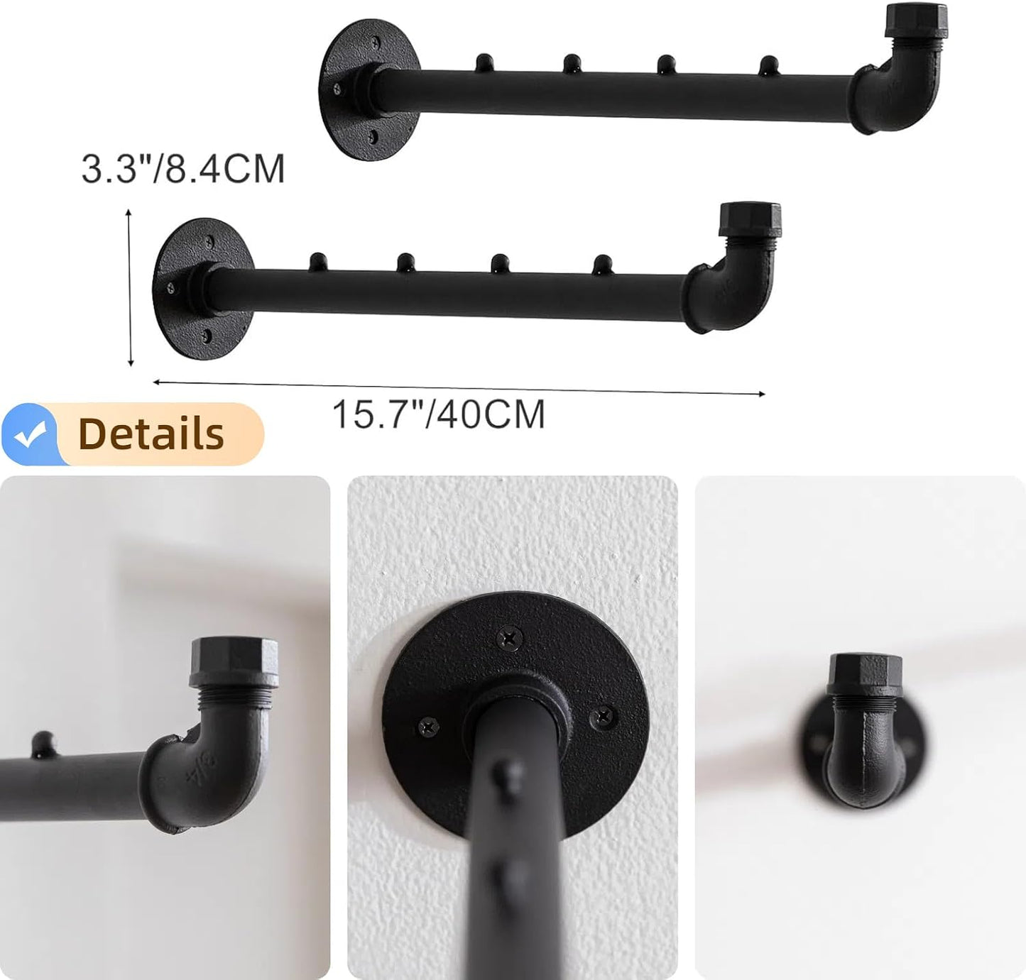 Barra ropa pared metal resistente 6 unidades