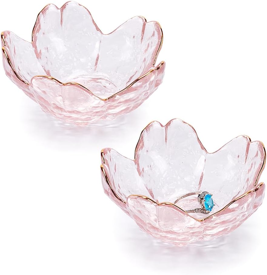 2 Bandejas Cristal Rosa para Joyas Anillos Aretes