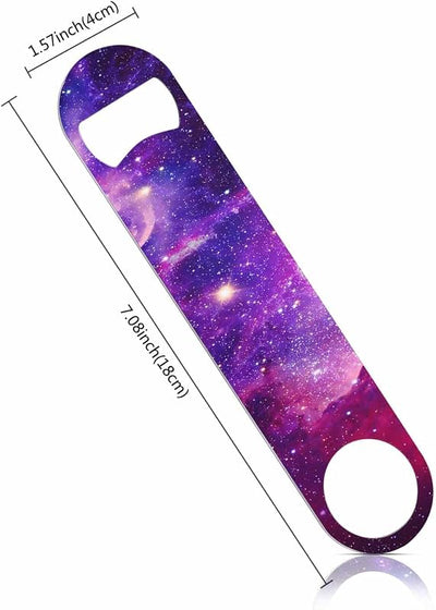 Abrebotellas acero inox con galaxia morado llavero plano