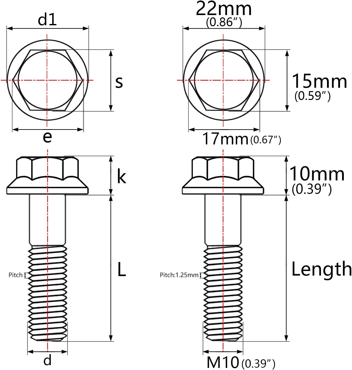 Tornillo hexagonal Ti M10x60mm paso 1.25