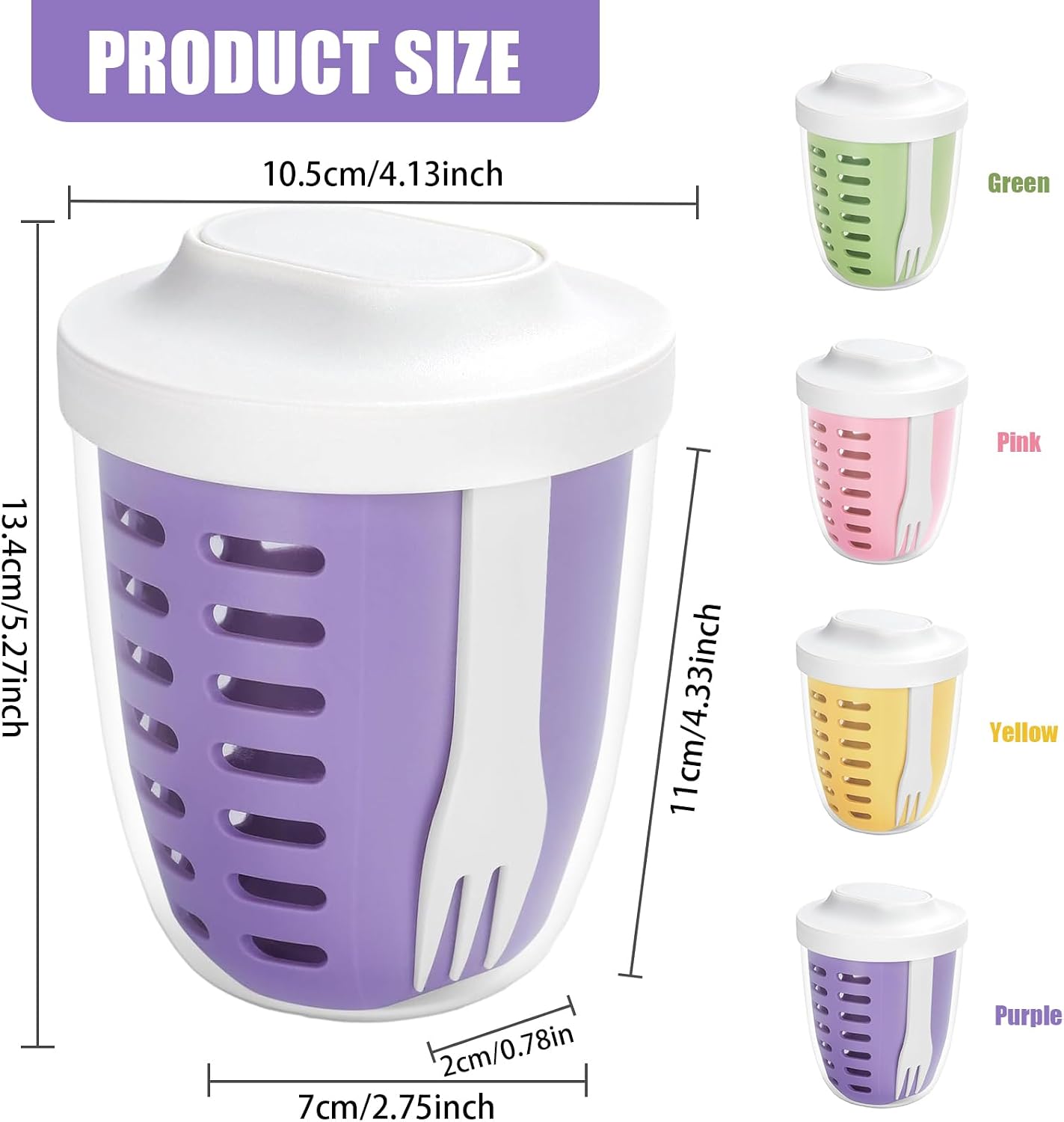 Taza almacenamiento ensalada frutas 20oz con tapa y tenedor